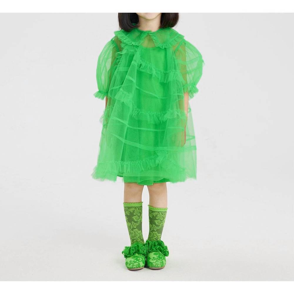 NEW JNBY kids organza asymmetric ruffle collared dress in green